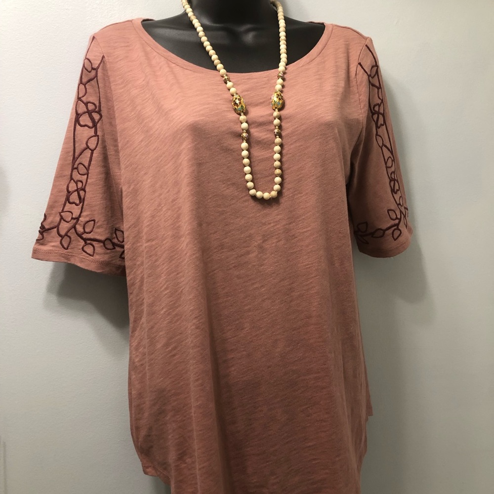 Loft Elbow Length Sleeve Mauve Embroidered Top